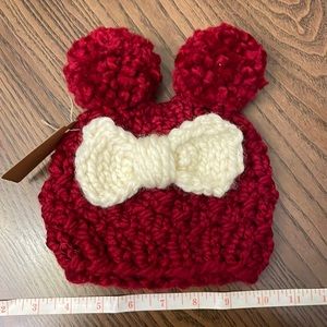 Handmade knitted Minnie Mouse hat.